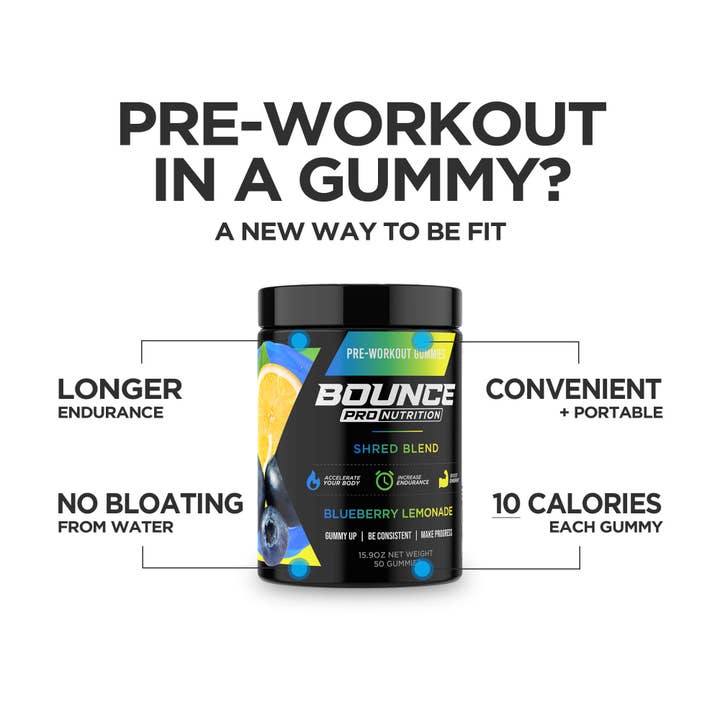 Bounce Nutrition - Wholesale Oral Supplement/Vitamin - Pre-Workout Gummies - Shred Blend V211