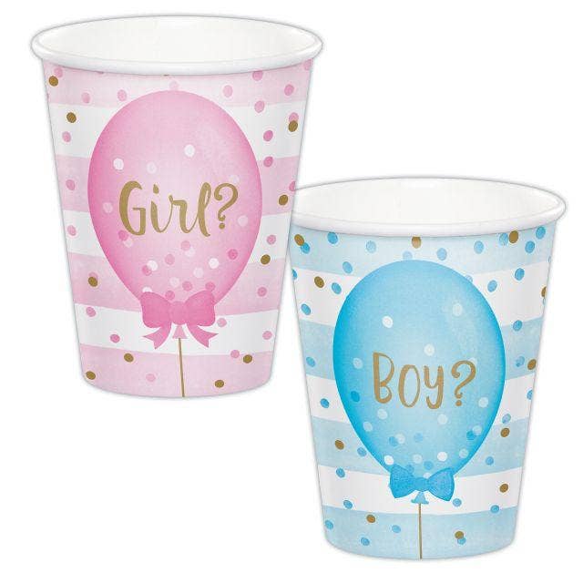 Gender Reveal - Vasos de papel con estampado de globos de 9 oz (8 unidades) para venta al por mayor de Party Expo, LLC