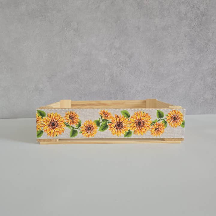 AboutWood - Wholesale Gift box - Empty Wooden Gift Crate Sunflower Ribbon Design 2