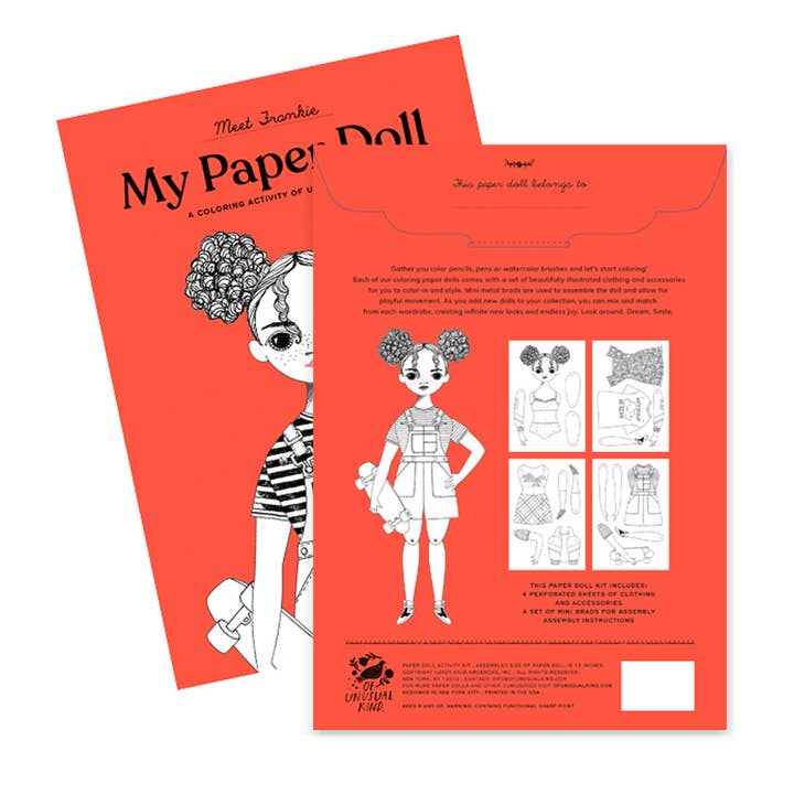 Of Unusual Kind - Wholesale DIY Craft Kit - Kids - FRANKIE COLORING PAPER DOLL KIT