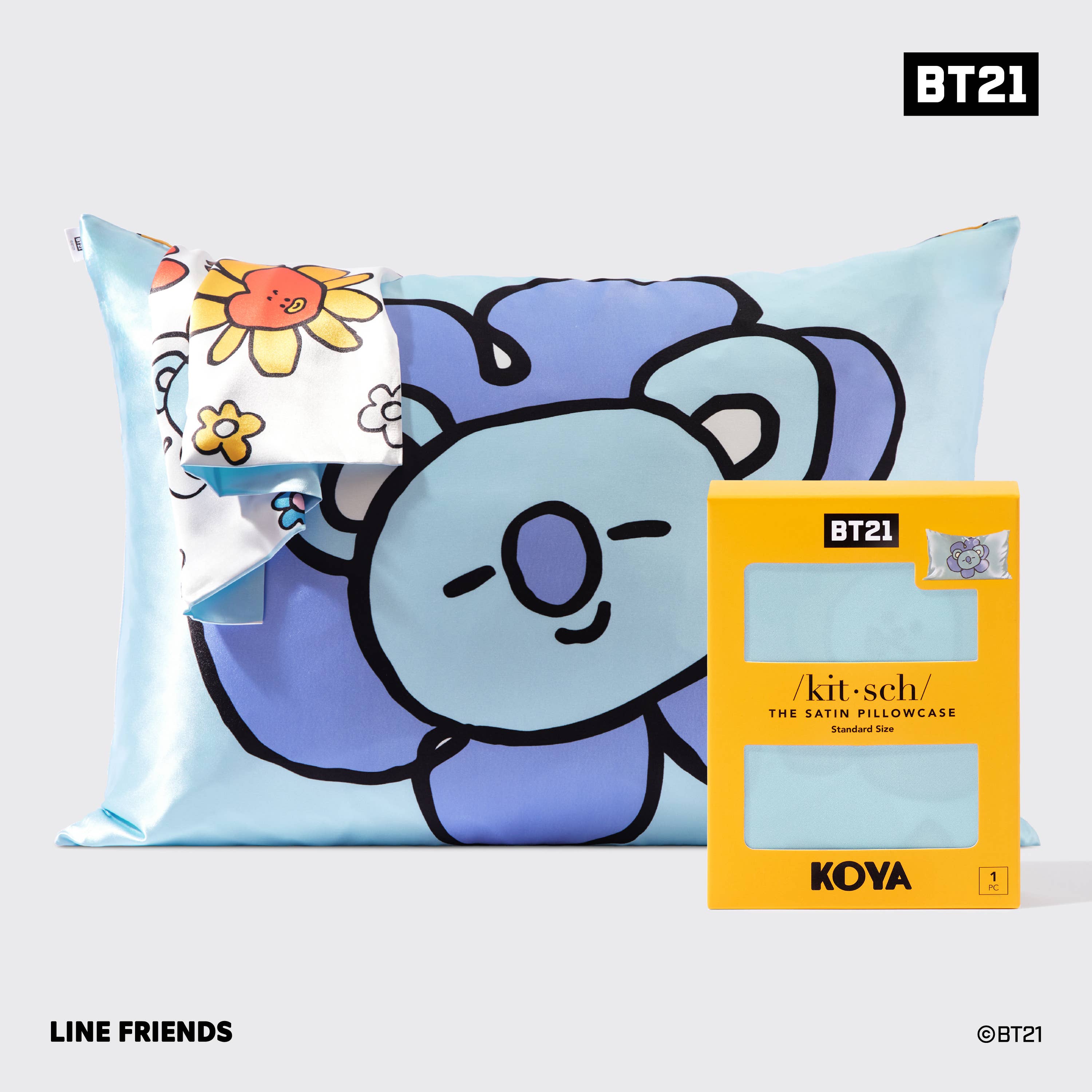 Wholesale BT21 x Kitsch Satin Pillowcase Standard Koya for your store