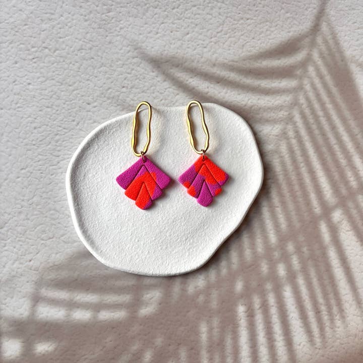 Duestelle Italia - Wholesale Dangle Earrings - Orange of Capri - Statement Fan Drop Earrings Orange Fuchsia3