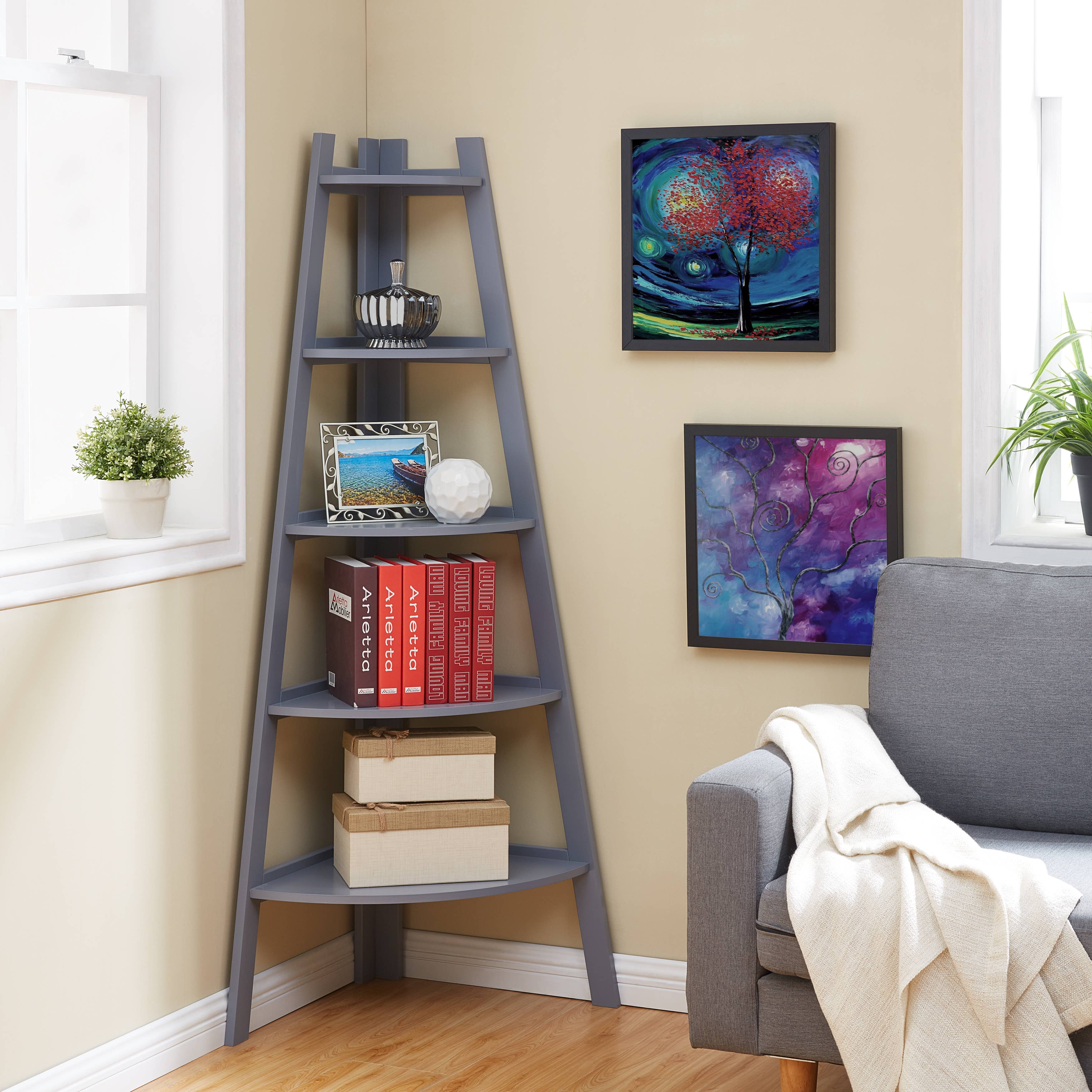 Danya B - Wholesale Bookcase - Five Tier Corner Ladder Display Bookshelf10