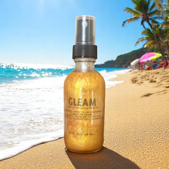 Gleam – Óleo Corporal Cintilante com Pistácio, Caramelo Salgado & Baunilha, Brilho Hidratante de Verão, Não Gorduroso, Seguro para a Pele, Vegan, Óleo de Destaque Corporal de Luxo por atacado de Flame + Pout