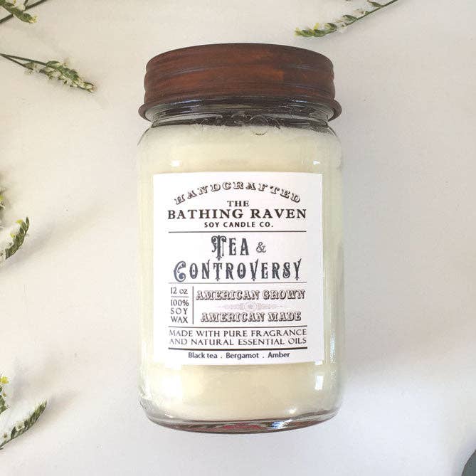 The Bathing Raven Candle Co. - Wholesale Jar/Filled Candle - Tea & Controversy | Farmhouse Mason Collection Soy Candle