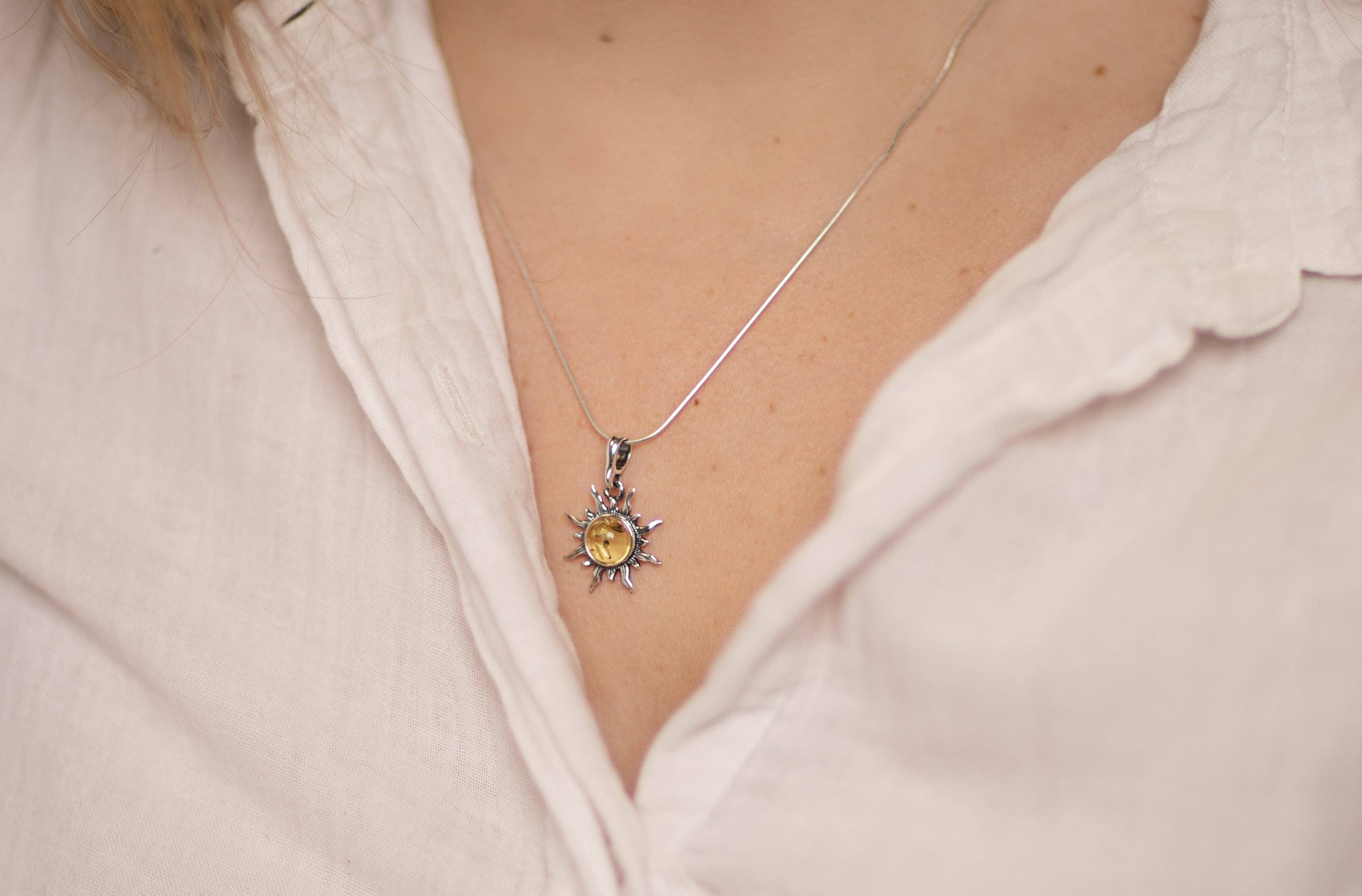 SilverAmber Jewellery - Venta al por mayor Abalorios/colgantes individuales - Colgante de sol de plata de ley 925 con ámbar báltico, 176410