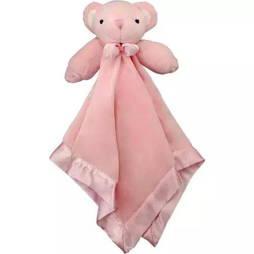Plush Pink Bear Baby Lovey, Security Blanket, 18" x 18" for wholesale by Anico