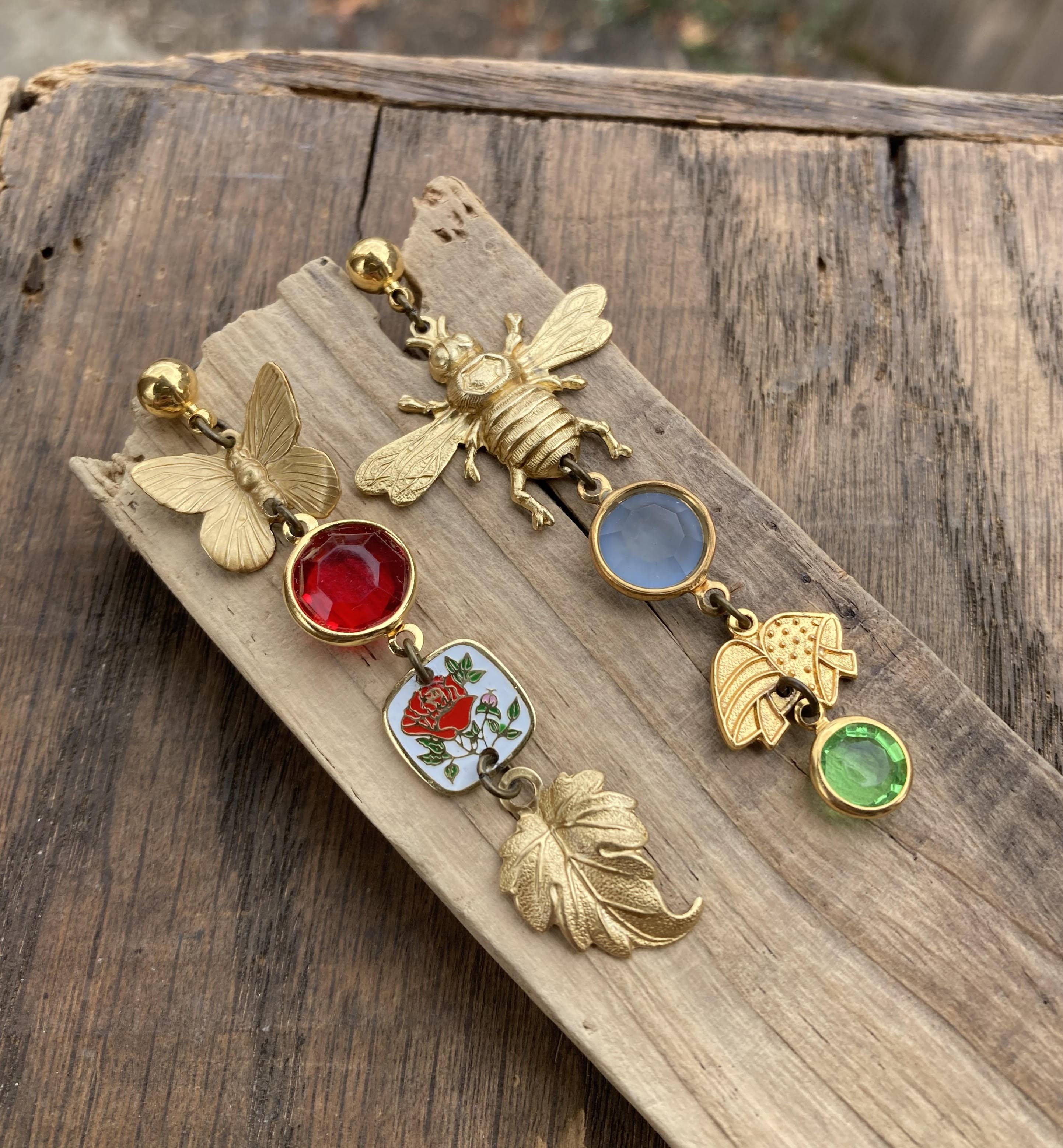 Poor Sparrow - Wholesale Dangle Earrings - Nature Study Brass & Crystal Charm Earrings6