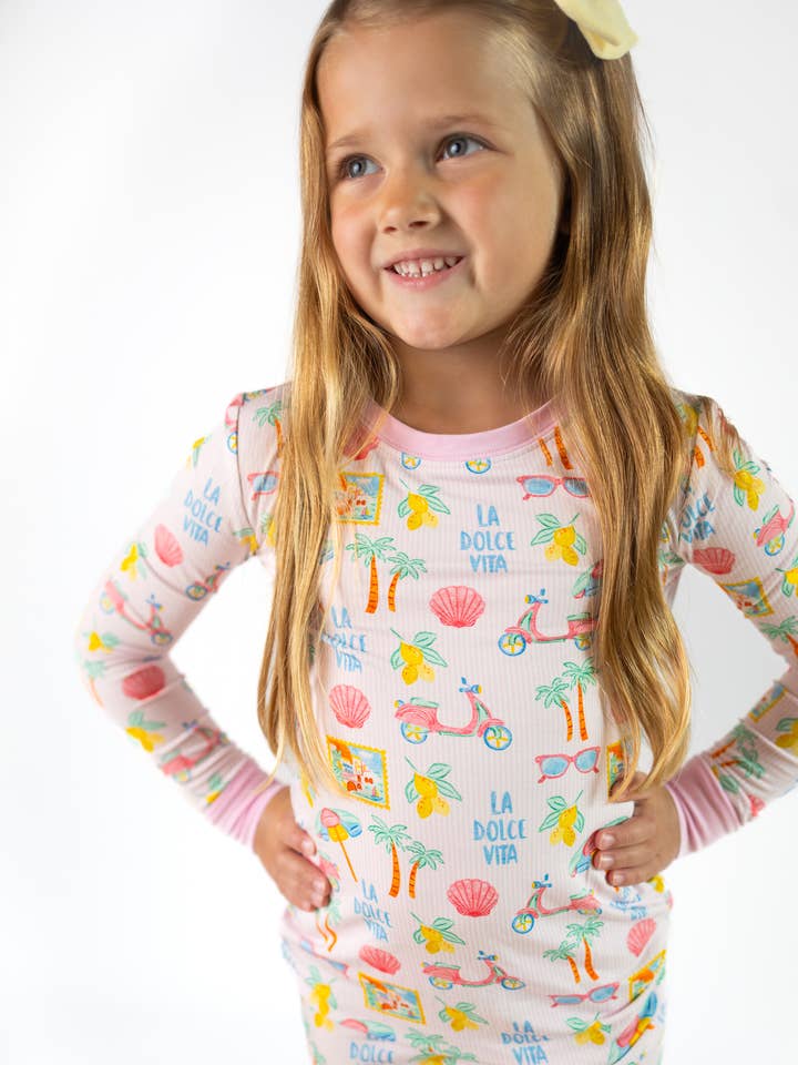 Sweet Italian Summer Bamboo Pajamas 🍋🌴 | Girl Two Piece PJ for wholesale by Boosh Baby