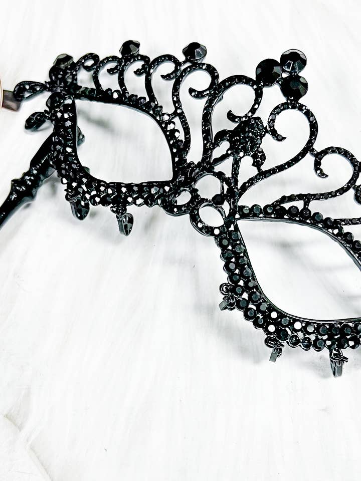 Happy Dream Gifts - Wholesale Costume - Men's - Black Masquerade Mask with Stick, Crystal Masquerade Mask4