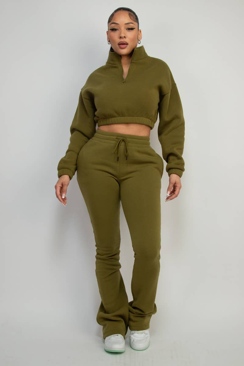 Boswell - Wholesale Lounge Set - Women's - FLEECE HALF ZIP TOP AND PANTS SETS3