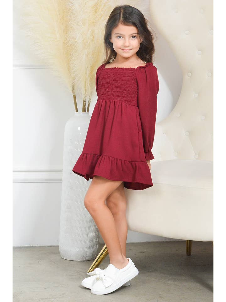 Mini Momo - Wholesale Dress - Kids - Kid's Smocking Dress Long Sleeve Crepe Ruffle Midi Mommy&Me13
