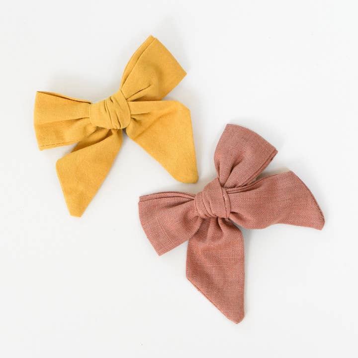 Camel and ochre bow hair clip duo for wholesale by Gentil Coquelicot Paris