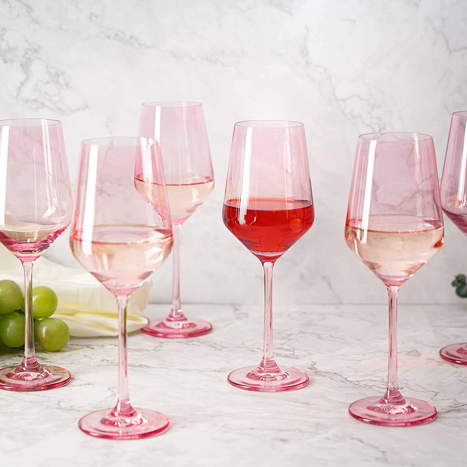 The Wine Savant /  Khen Glassware - Wholesale Wine Glass - Set of 6 Pink Blush Colored Wine Glasses - 12 oz Hand Blown3
