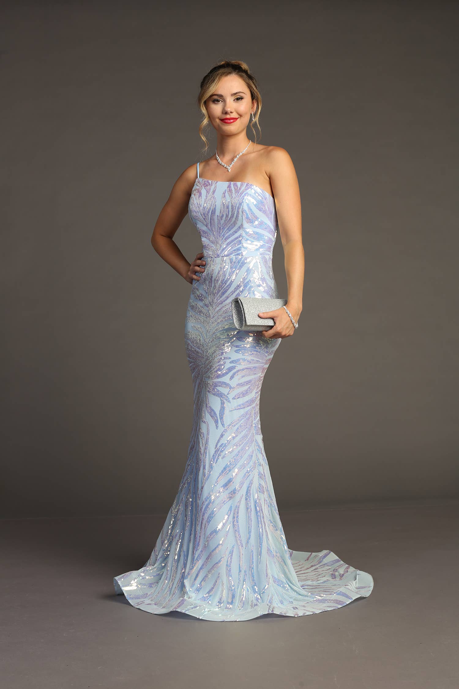 Chicas - Wholesale Gown - Women's - One Shoulder Sequin Metallic Mermaid Dress C8235