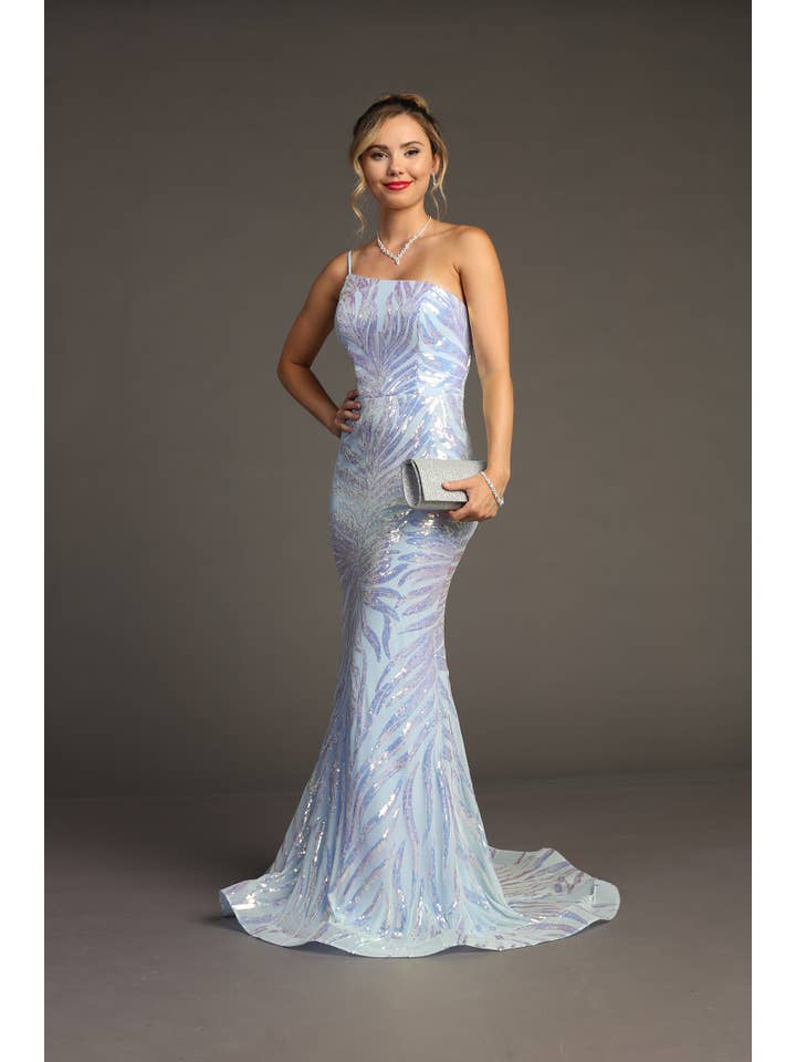 Chicas - Wholesale Gown - Women's - One Shoulder Sequin Metallic Mermaid Dress C8235