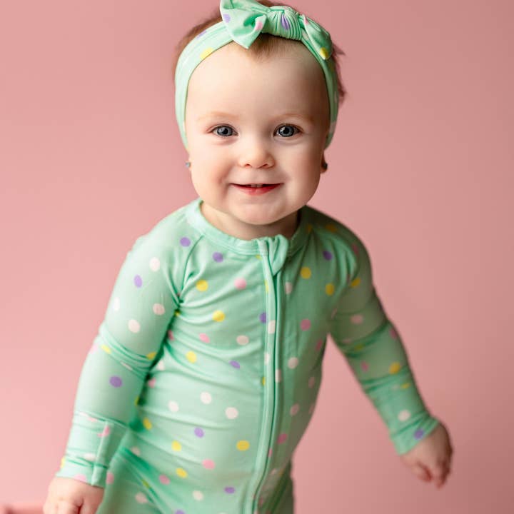 Pastel Dots | Convertible Bamboo Zipper Baby Pajamas for wholesale by Little Popp Crew