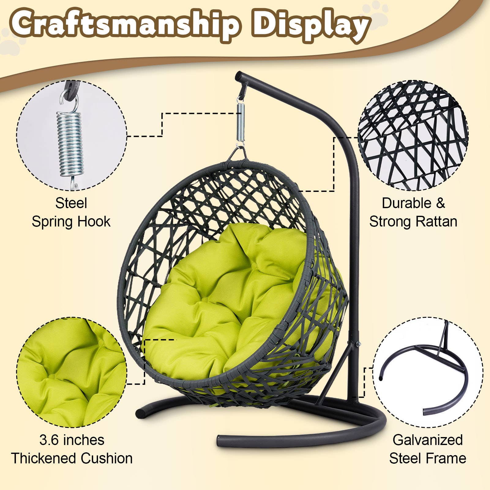 HOMYCASA DESIGN INC - Wholesale Pet Bed - Cat/Dog - Brown/Green Rattan Cat Swing Bed with Stand and Cushion21
