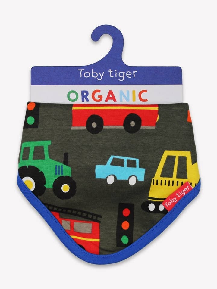 Organic Transport Print Dribble Bib for wholesale by Toby Tiger