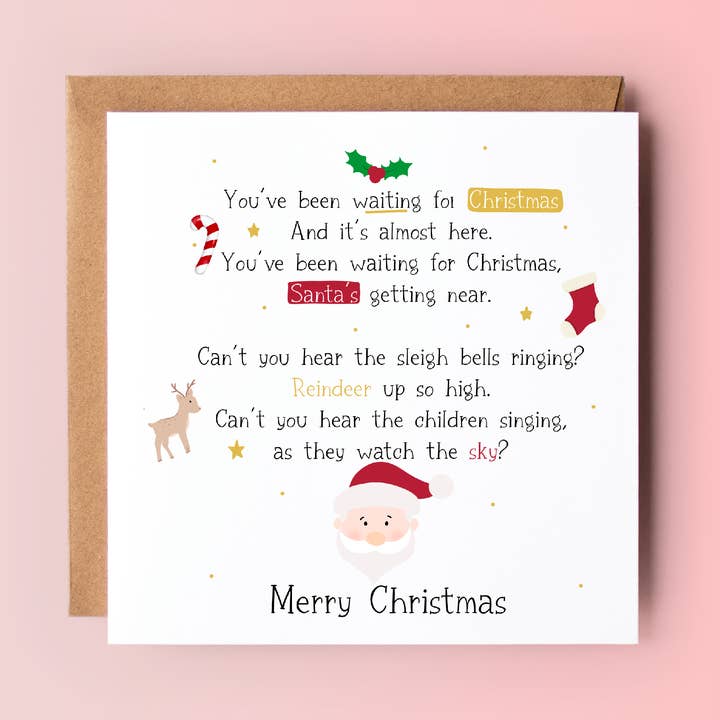Kerstkaart voor kinderen, schattige kerstkaart, gedicht voor wholesale door Lynseylovez