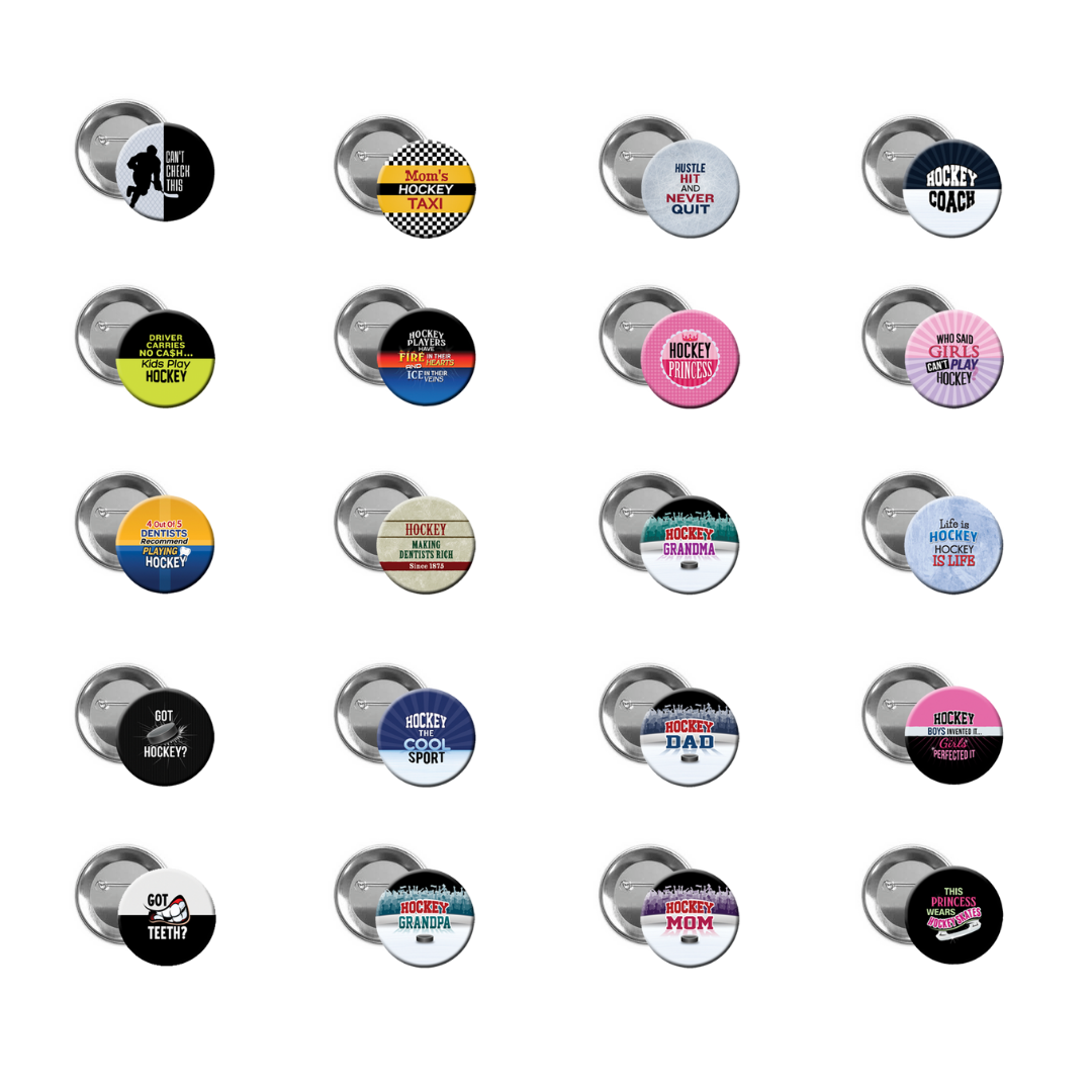 The Button Gal - Wholesale Lapel Pin/Button - SAVE 50% - BULK PACK - 480 Hockey 1 - 1.25" Pinback Buttons1