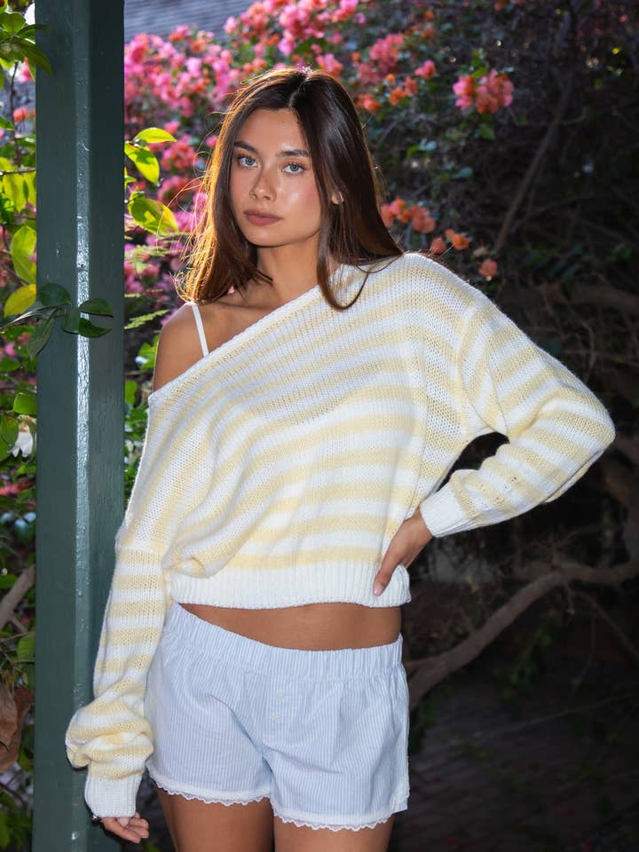 Pull à épaules dénudées en maille rayée PAISEY pour la vente par TICTOC