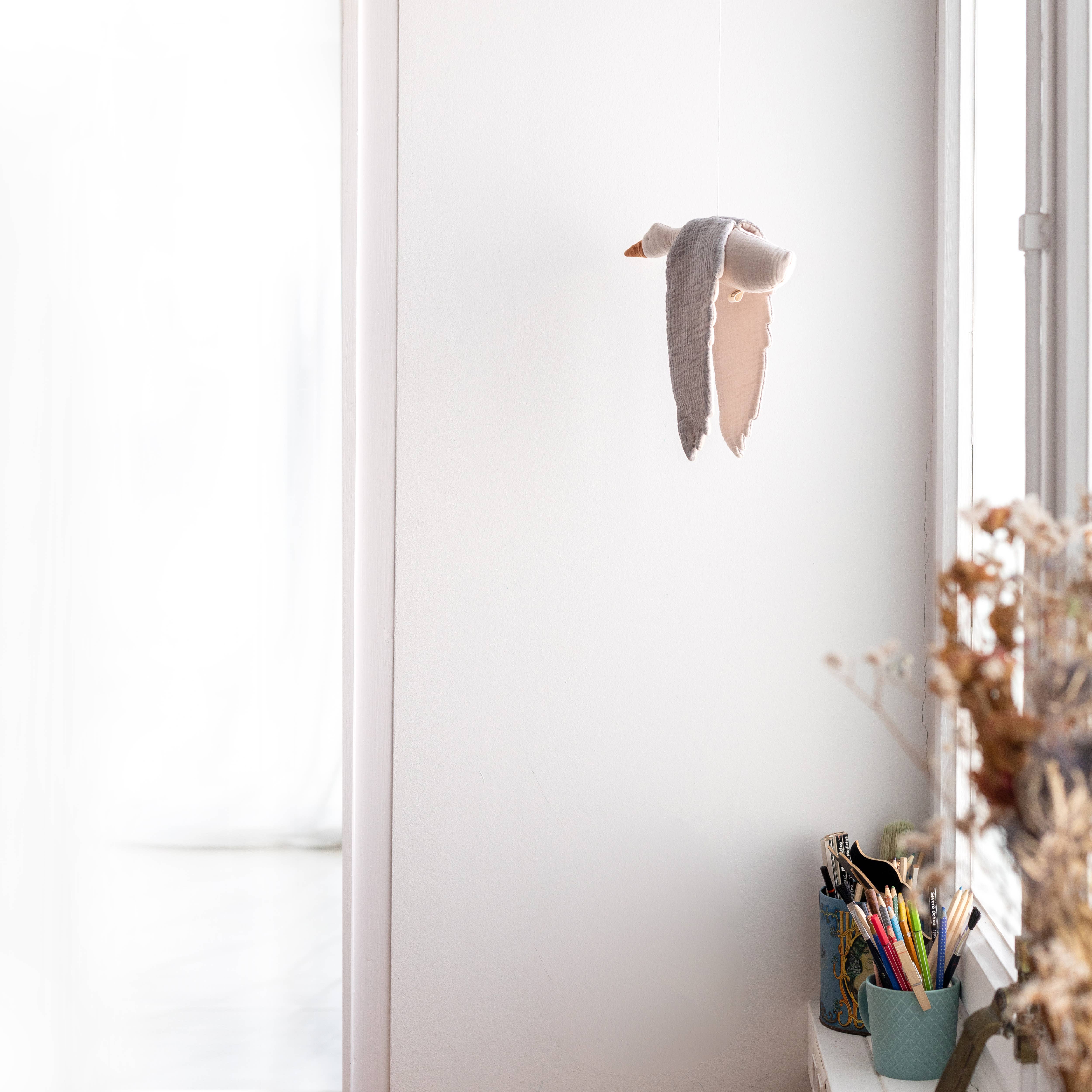 Monocrom - Wholesale Baby Mobile - Gray fabric bird3