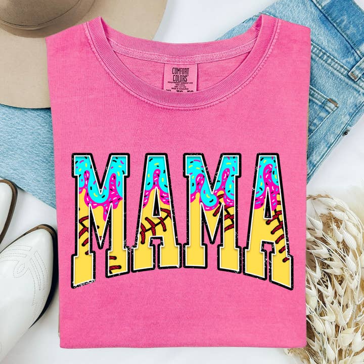 Mama Softball Drip Comfort Color Tshirt for wholesale by Classy and Sassy Creations and Boutique