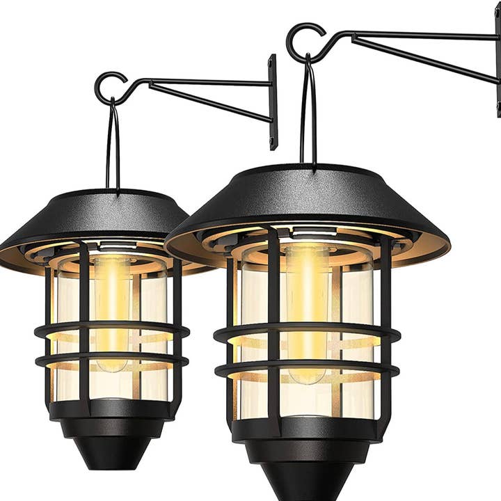 2 Pack Security Solar Hanging Lanterns Outdoor, Solar Wall Lights Outdoor, Solar Porch Lights Outdoor Lanterns 15 Lumen Heavy Glass & Stainless for wholesale by OutdoorSolarOutlet