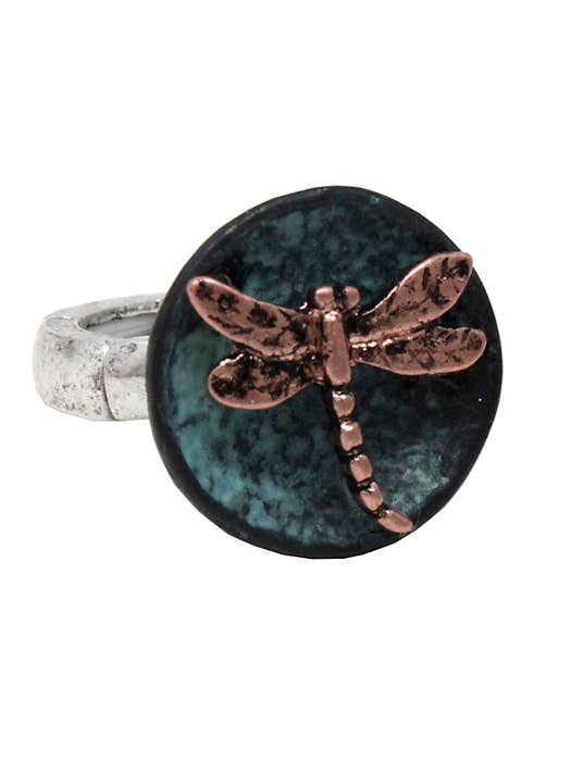 ( N362 ) VINTATGE METAL DRAGONFLY STRETCH RING for wholesale by Jewelry Max