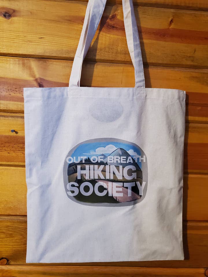 Sac fourre-tout avec logo Out of Breath Hiking Society Colorado pour la vente par Moijeee