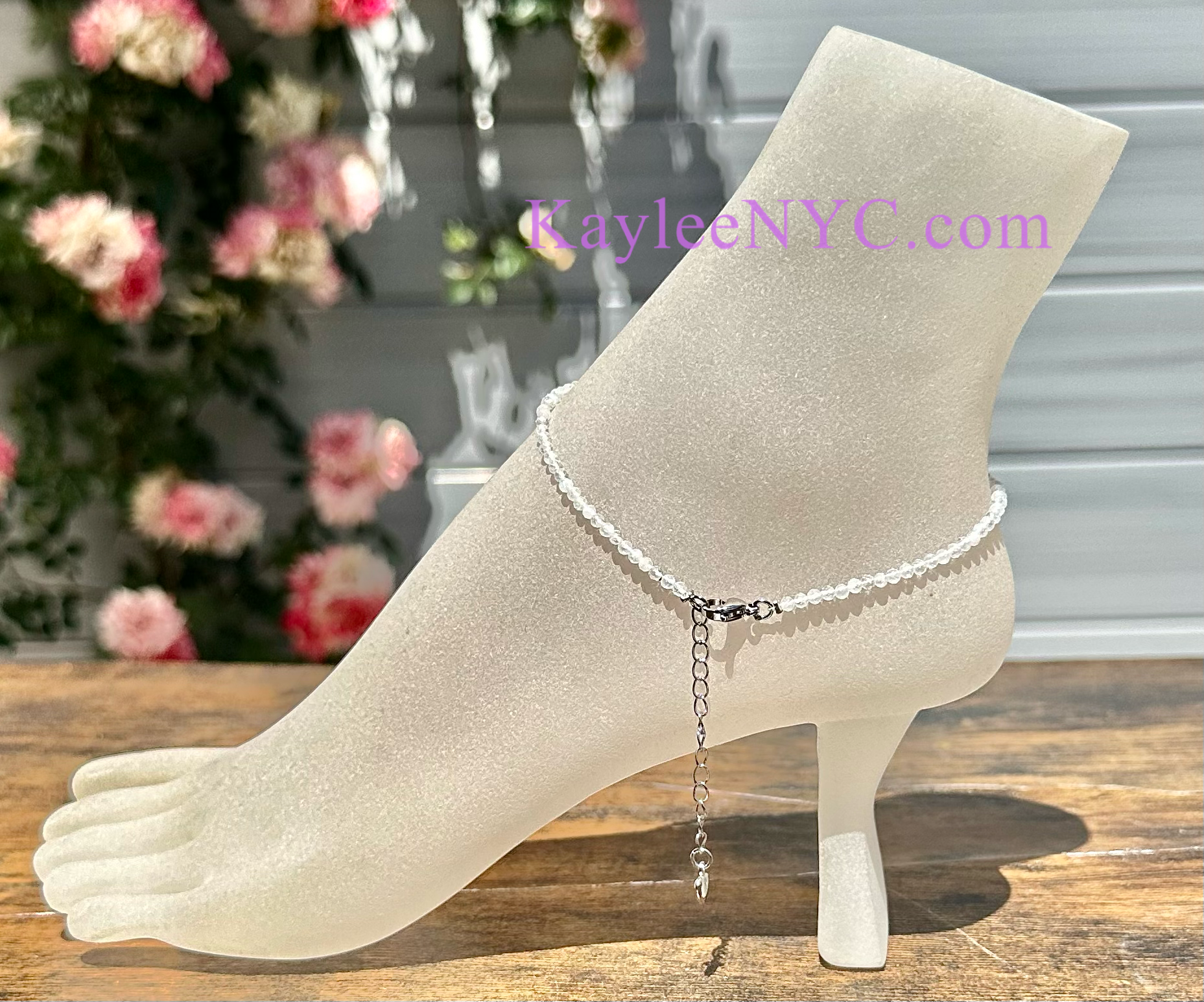 KayleeNYC - Vente Bracelets de cheville - Chevillères en pierre de lune naturelle 2 mm pour guérison par le cristal2