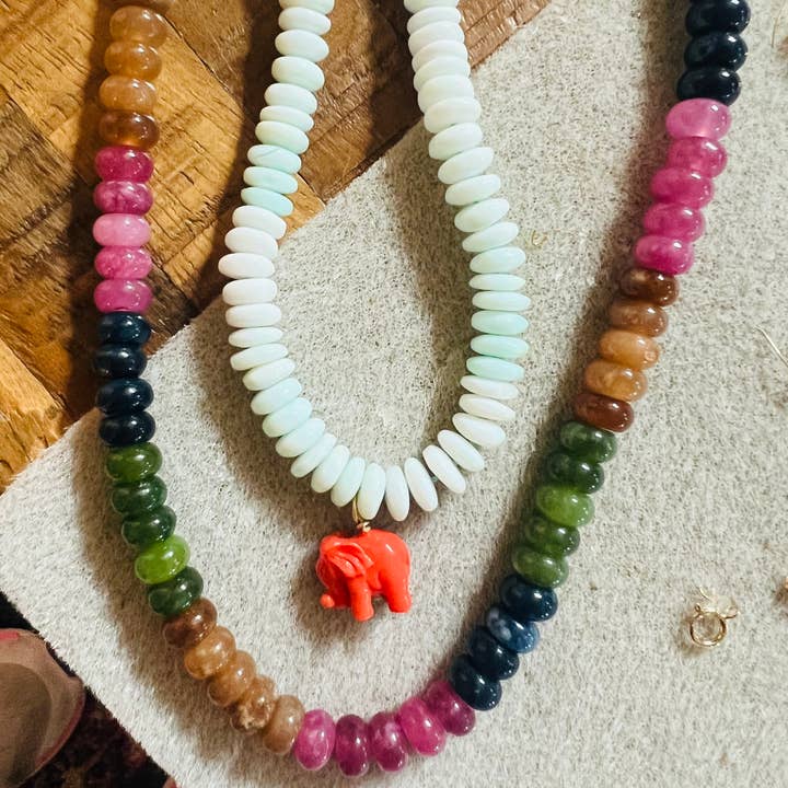 Sonya Renee Jewelry - Wholesale Beaded/Pearl Necklace - Lilly Gemstone Bead Necklace multi-color 8mm opals jade 68