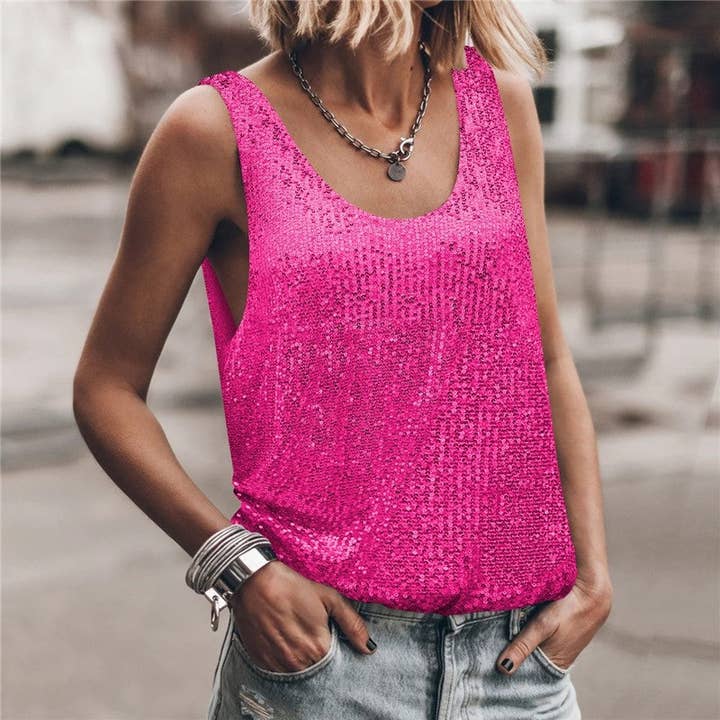 Glitzerndes Pailletten-Top mit V-Ausschnitt für den Großhandel von Plush Looks