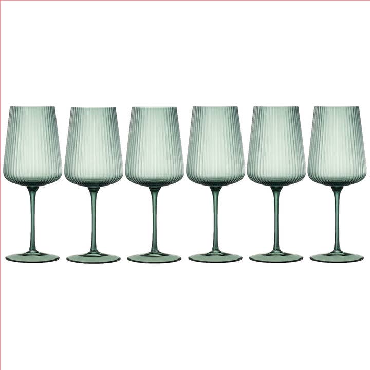 The Wine Savant / Khen Glassware - Wholesale Wine Glass - Ripple Colored Wine Glasses - Set of 6 Muted Green Glassware4