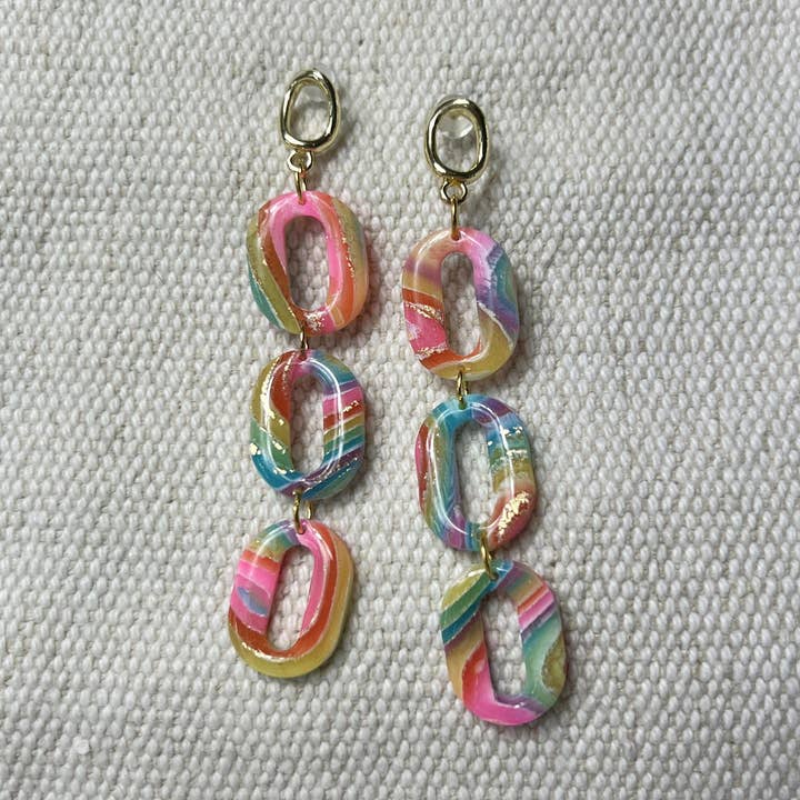Colorful Rainbow Earrings with Bold Vibrant Shapes for wholesale by Jenny Wren Jewelry