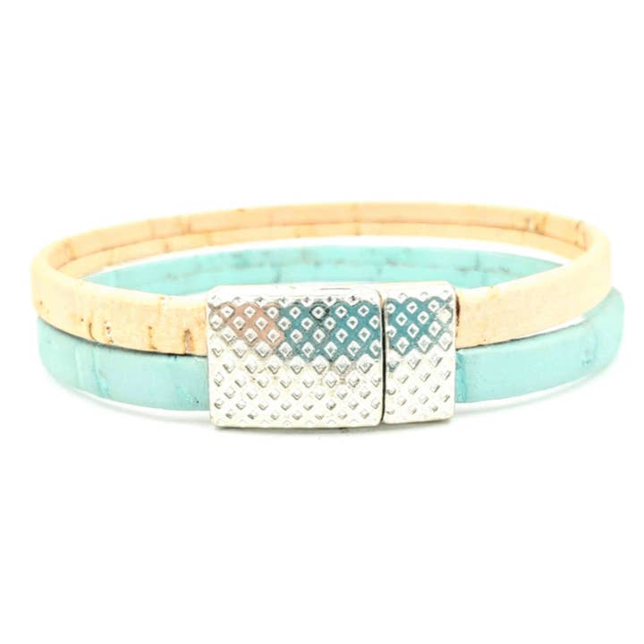 Aqua & Peach Cork Thin Magnetic Bracelet for wholesale by Gem Lounge Jewelry