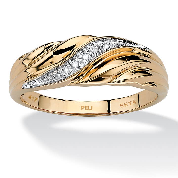 Men's Diamond Accent 10k Gold Swirled Wedding Band for wholesale by PalmBeach Jewelry