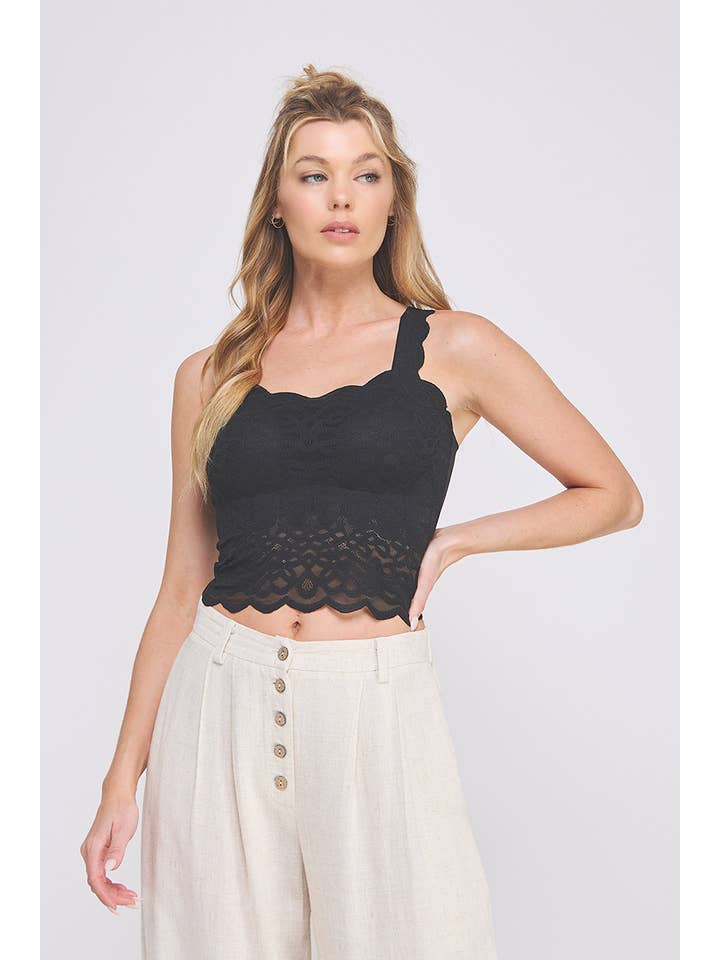 Allie Rose - Wholesale Bralette - Women's - Lovely scallop edge lace bralette tank; padded