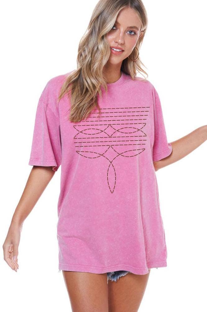 Zutter - Vente T-shirt sérigraphié – femme - T-shirt pour petit ami délavé Cowboy Boots Toe Stitch S/S4