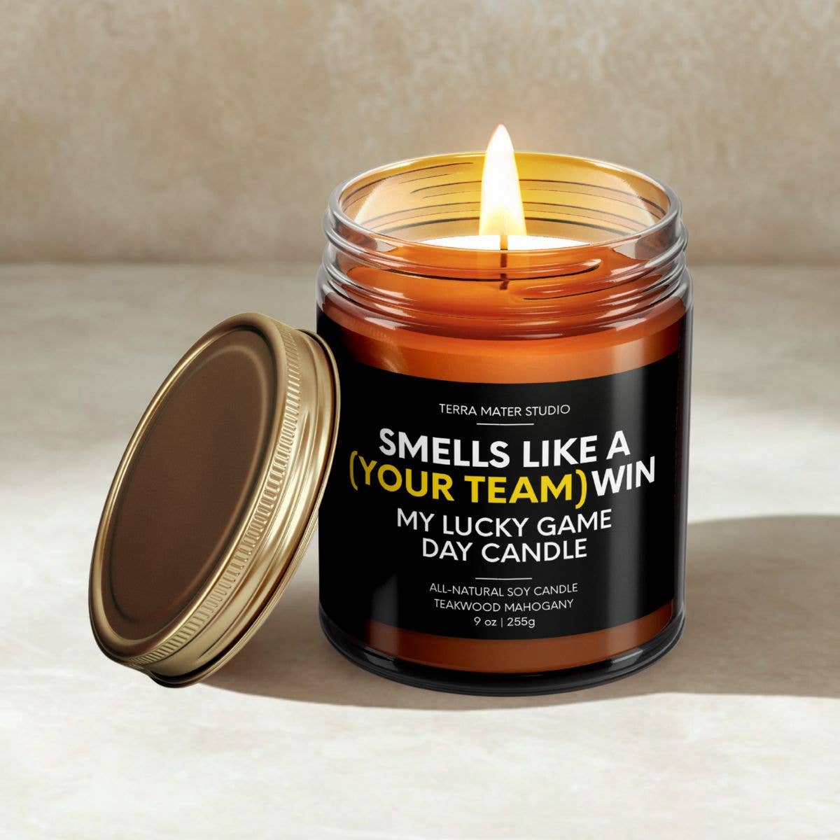 Terra Mater Studio LLC – wholesale Jar/filled candle – Smells Like Your 'Custom Team' Win | Lucky Game-Day Candle8
