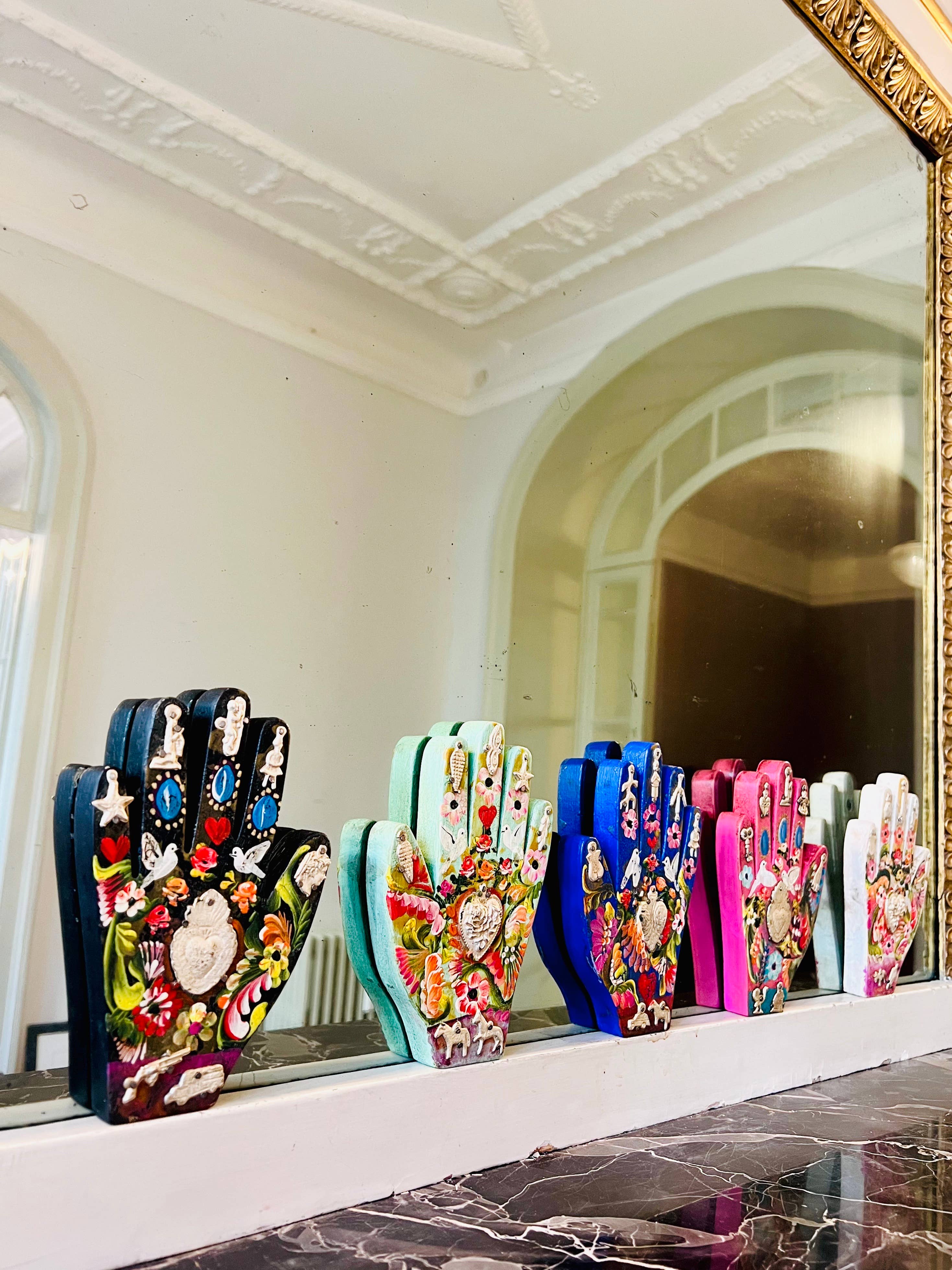 PINK PAMPAS - Wholesale Decorative Tabletop Object - Mexican handmade wooden hand painted with ex vota3