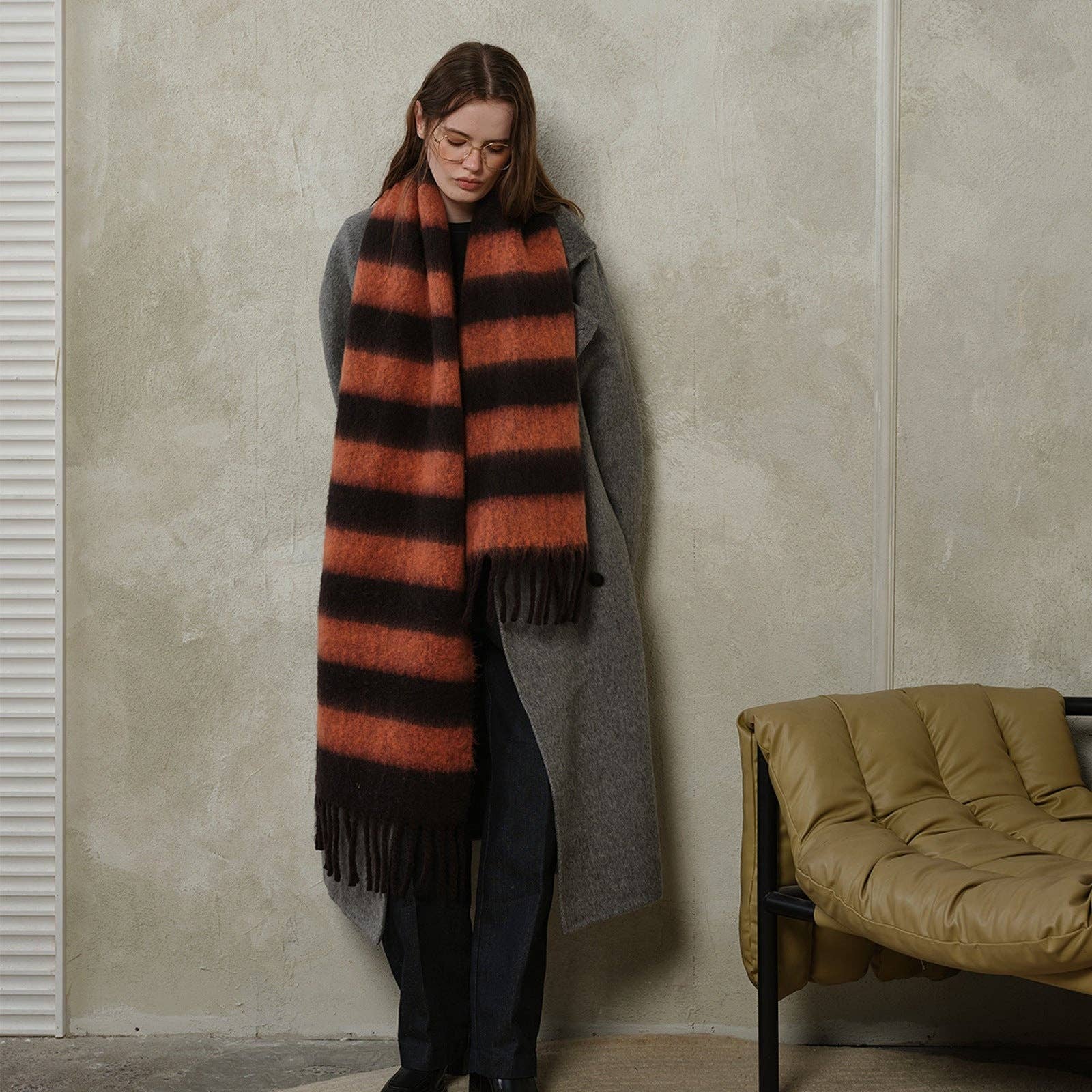 Dipped Shop - Wholesale Scarf - Women's - Striped Color Block Thicken Tassel Warm Scarve DPS13155