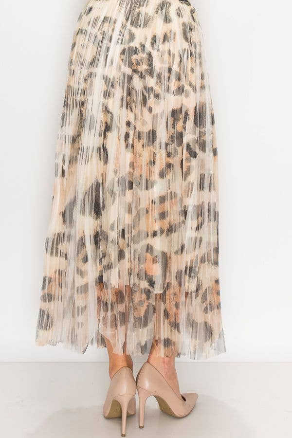 PT Leopard Chic Lined Pleated Tulle Midi Skirt With Elastic Waist - 4034BG/LEO for wholesale on Faire3