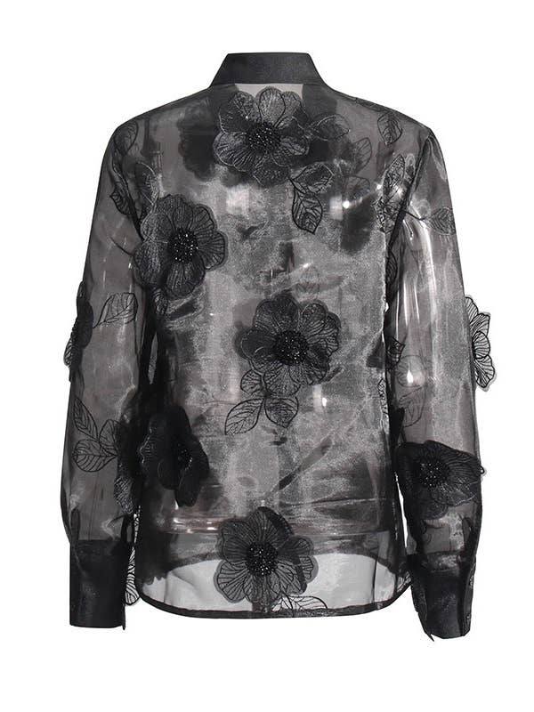 Productseeker - Wholesale Button Down Shirt - Women's - ST003 Luxe Organza Shirt with 3D Floral Sequin Detail20
