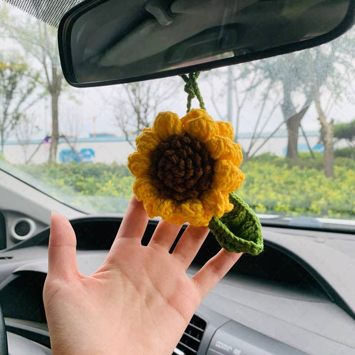 TOMOPOD LLC - Wholesale Car Decorative Charm - Unisex - Crochet Sunflower Car Mirror Hanging Charm, Car Accessories9