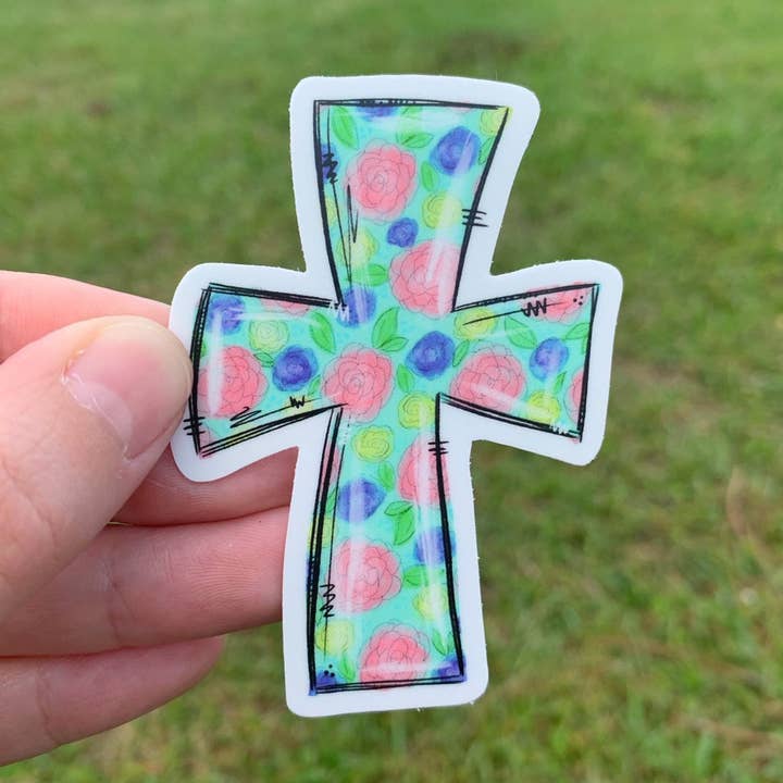 Floral Cross Sticker for wholesale by Painted Skies