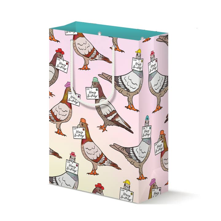 Pigeon Birthday Gift Bag for wholesale by Boss Dotty Paper Co.