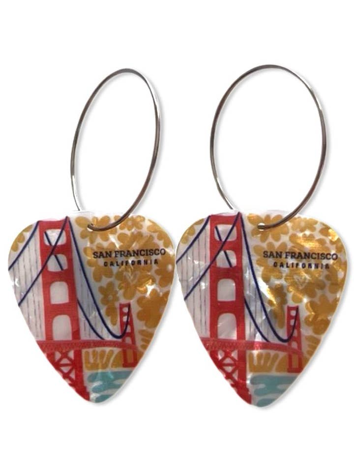 Orecchini a plettro per chitarra Golden Gate Bridge di San Francisco per la vendita all'ingrosso da parte di Groupie Love