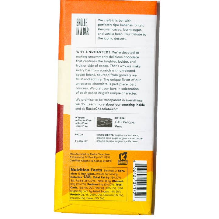 Raaka Chocolate - Vente Barre chocolatée - Tablette de chocolat Bananas Foster 66 %1